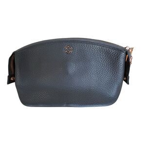 Dagne Dover Lola Gray Pebbled Leather Cosmetic Zip Pouch Makeup Toiletry Bag